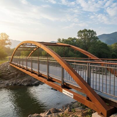 Steel Pedestrian Bridge with Variable Span Length 10-50 Meters, High Corrosion Resistance, and Load Capacity 400-600 Kg/m²