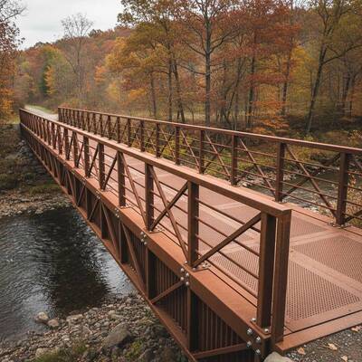 Prefabricated Weatherproof Steel Pedestrian Bridge With Bolted Connections and Customizable Width