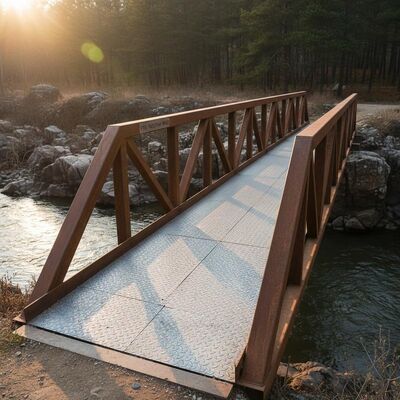 Steel Pedestrian Bridge with Variable Span Length (10-50 Meters), High Corrosion Resistance, and Anti-Skid Deck