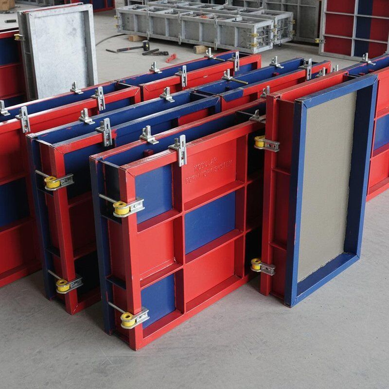 Painted Red And Blue Modular Steel Formwork Panels For Smooth Concrete Surface Finish