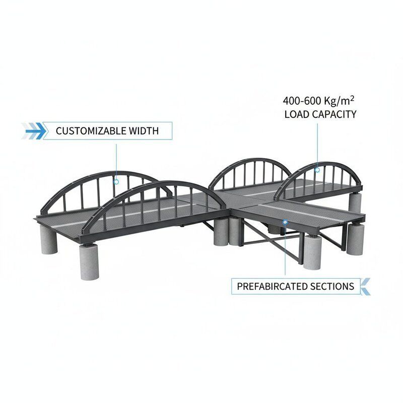 Customizable Width Steel Pedestrian Bridge with 400-600 Kg/m² Load Capacity and Prefabricated Sections