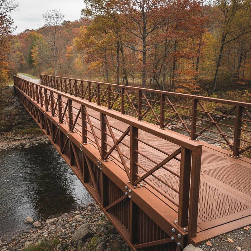 Prefabricated Weatherproof Steel Pedestrian Bridge With Bolted Connections and Customizable Width